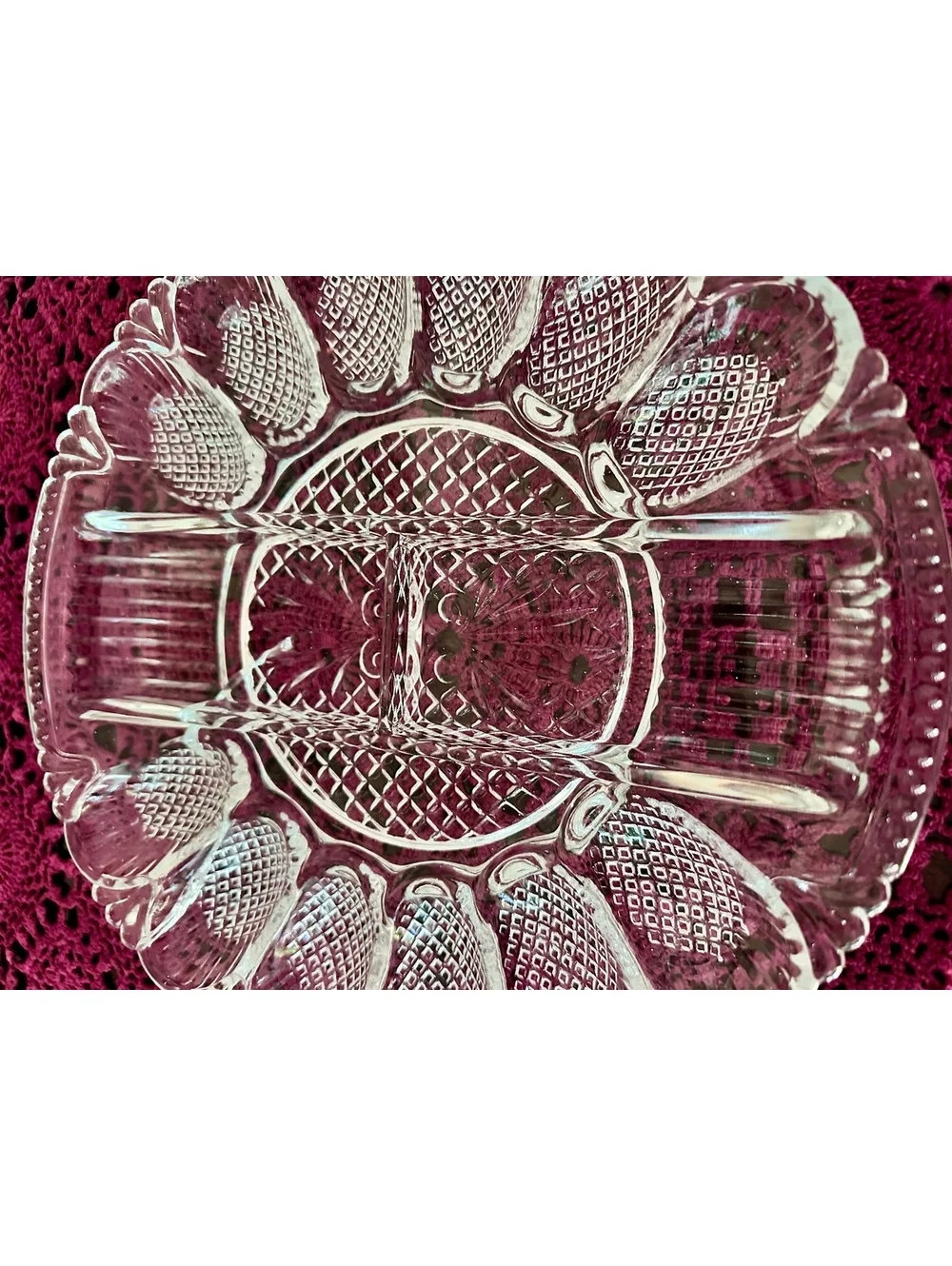 Vintage L.E. Smith Clear Glass Deviled Egg Relish Platter Tray